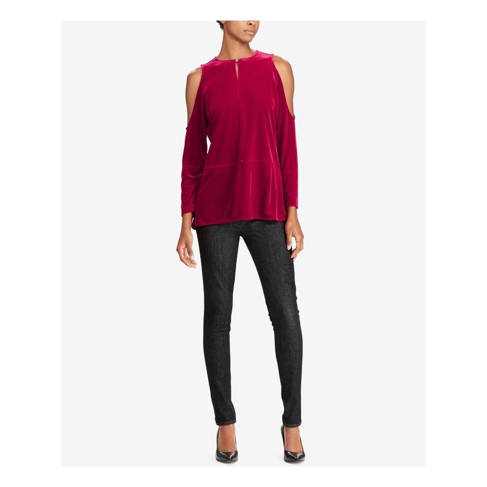 Ralph Lauren Women's Velvet Cold-Shoulder Top, Medium, Deep Red